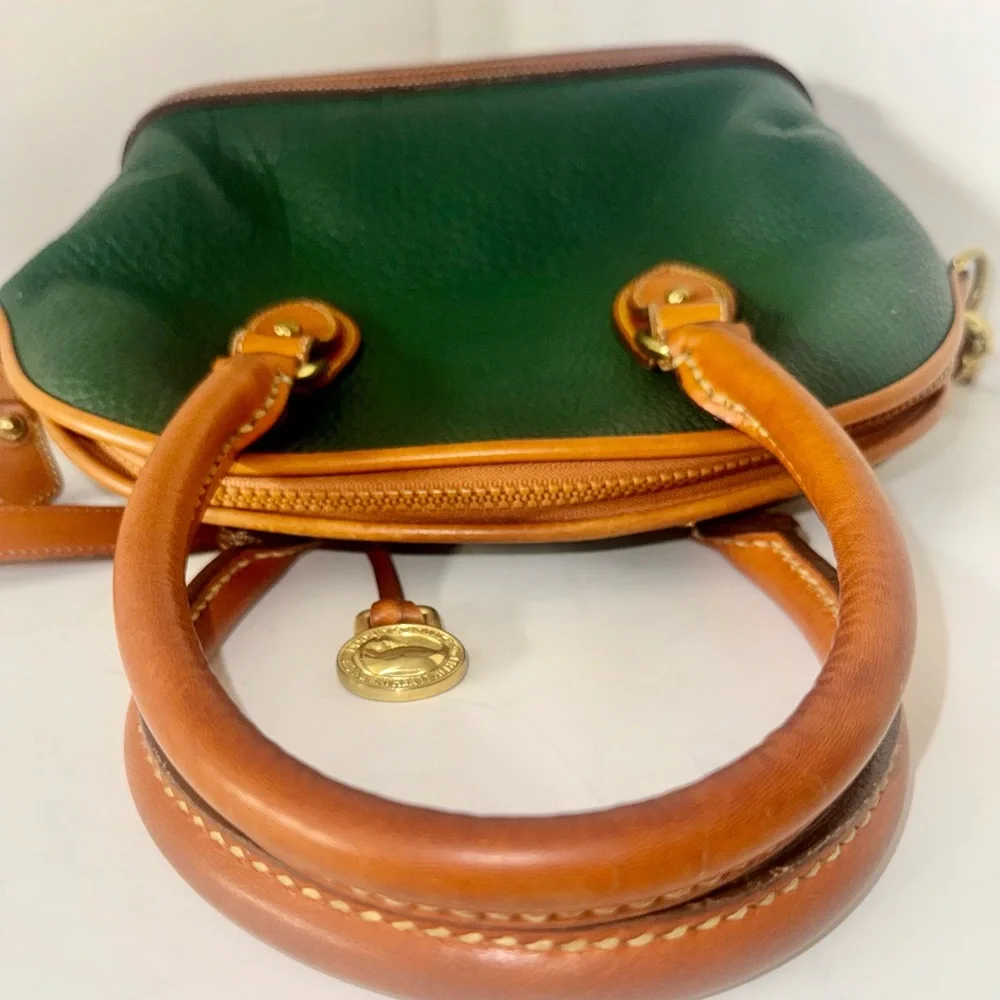 Dooney & Bourke AWL Zip Dome Satchel Forest Green British Tan Leather Bag USA